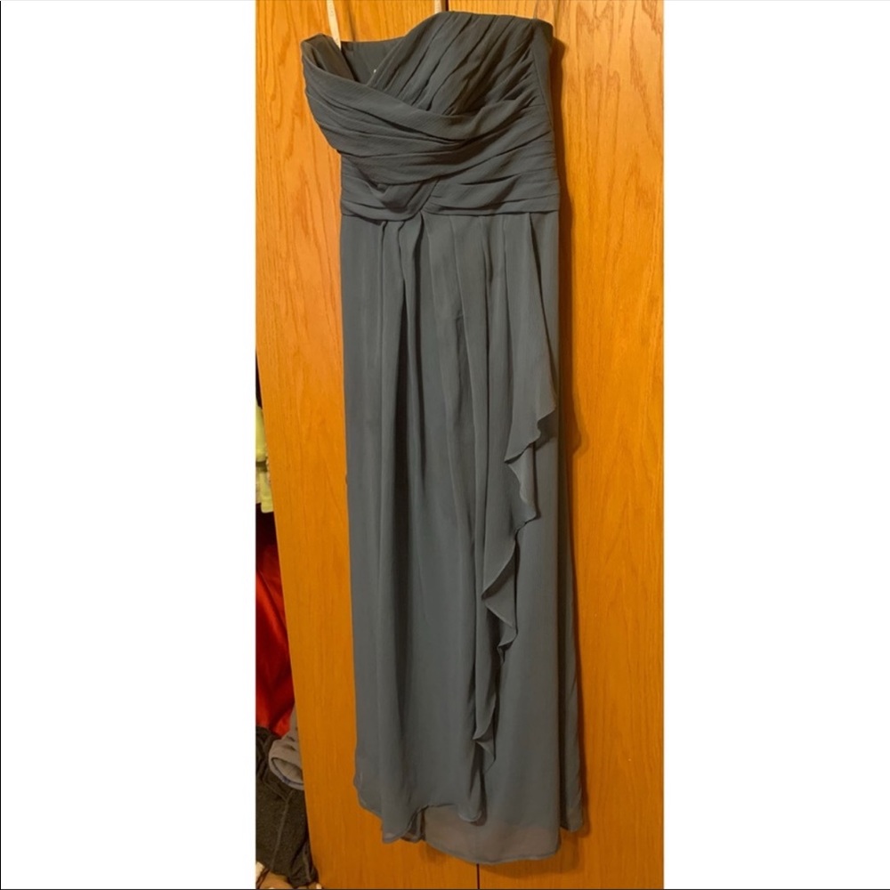 David’s bridal blue bridesmaid dress strapless